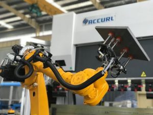 Robotic bending cell system for automatic robot press brake of sheet metal